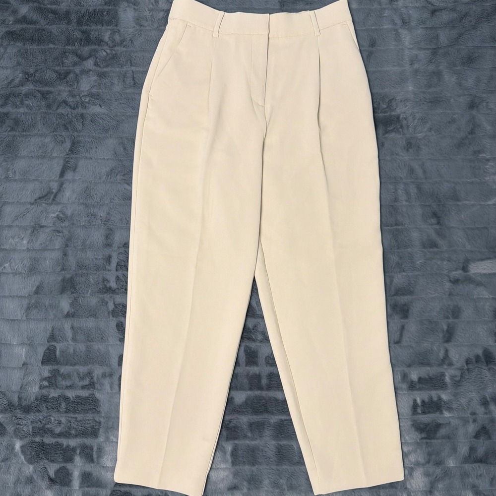 LOFT Beige Pleated High Rise Ankle Pants Tapered Dress Trousers Womens 4